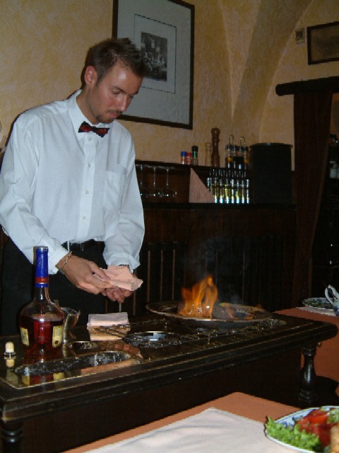 Biff Flambé på Rotisserie Restaurant.